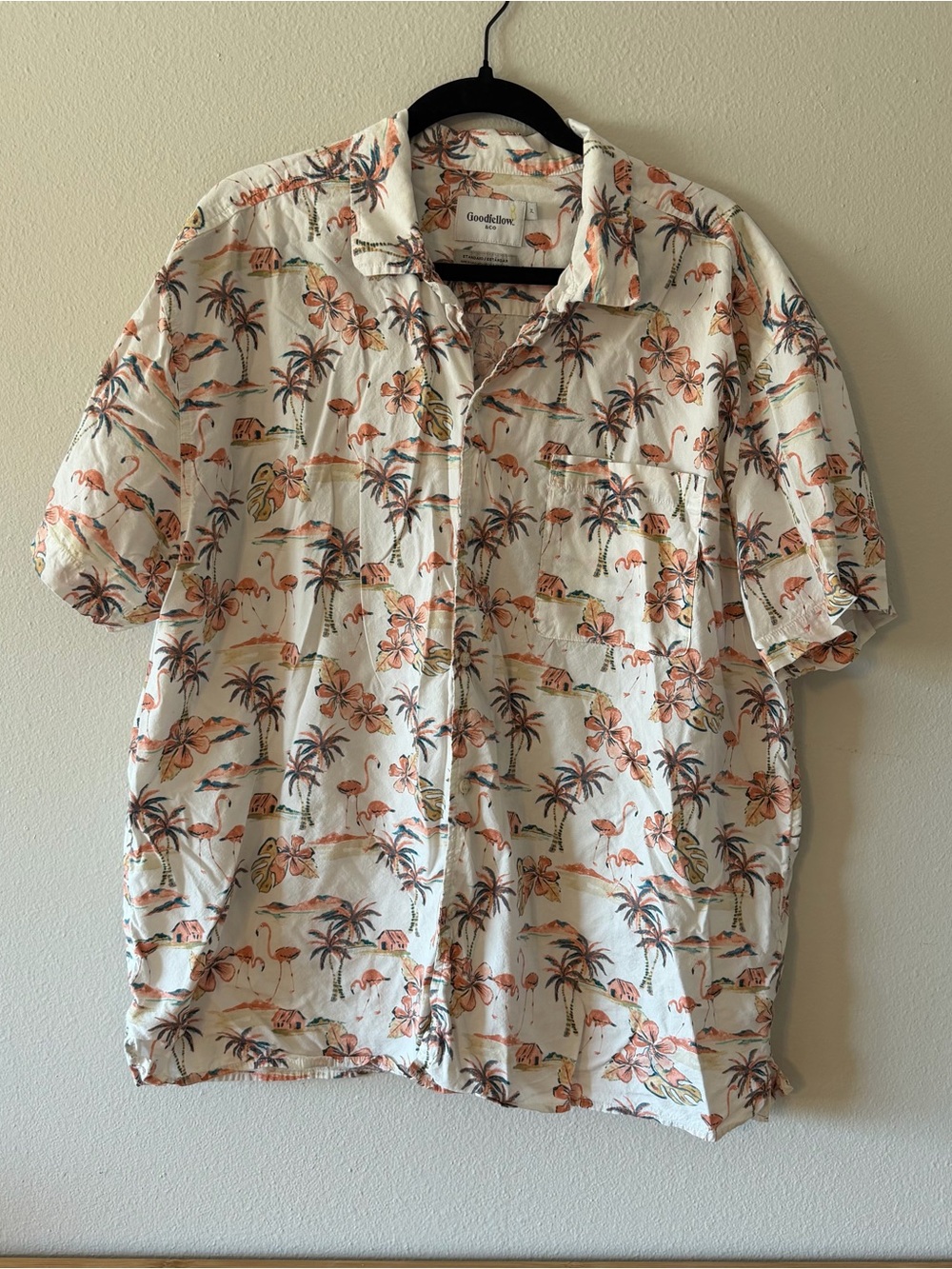 Goodfellow & Co White Short-Sleeve Tropical Print Button-Down Shirt